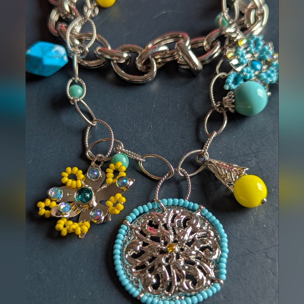 Sorrelli Silver Necklace with Turquoise and Yellow Charms - Picture 6 of 8